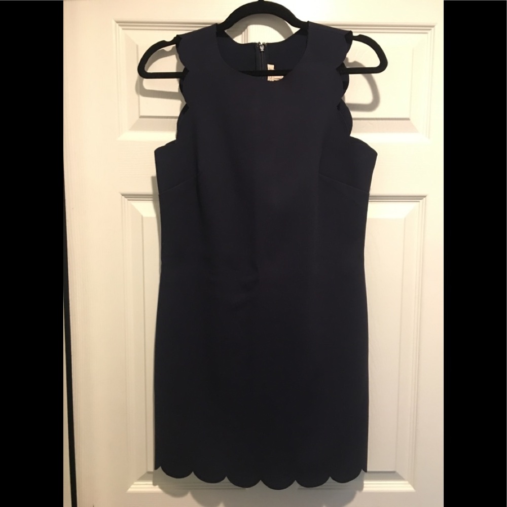 JCrew Navy Blue Scalloped Hem Shift Dress